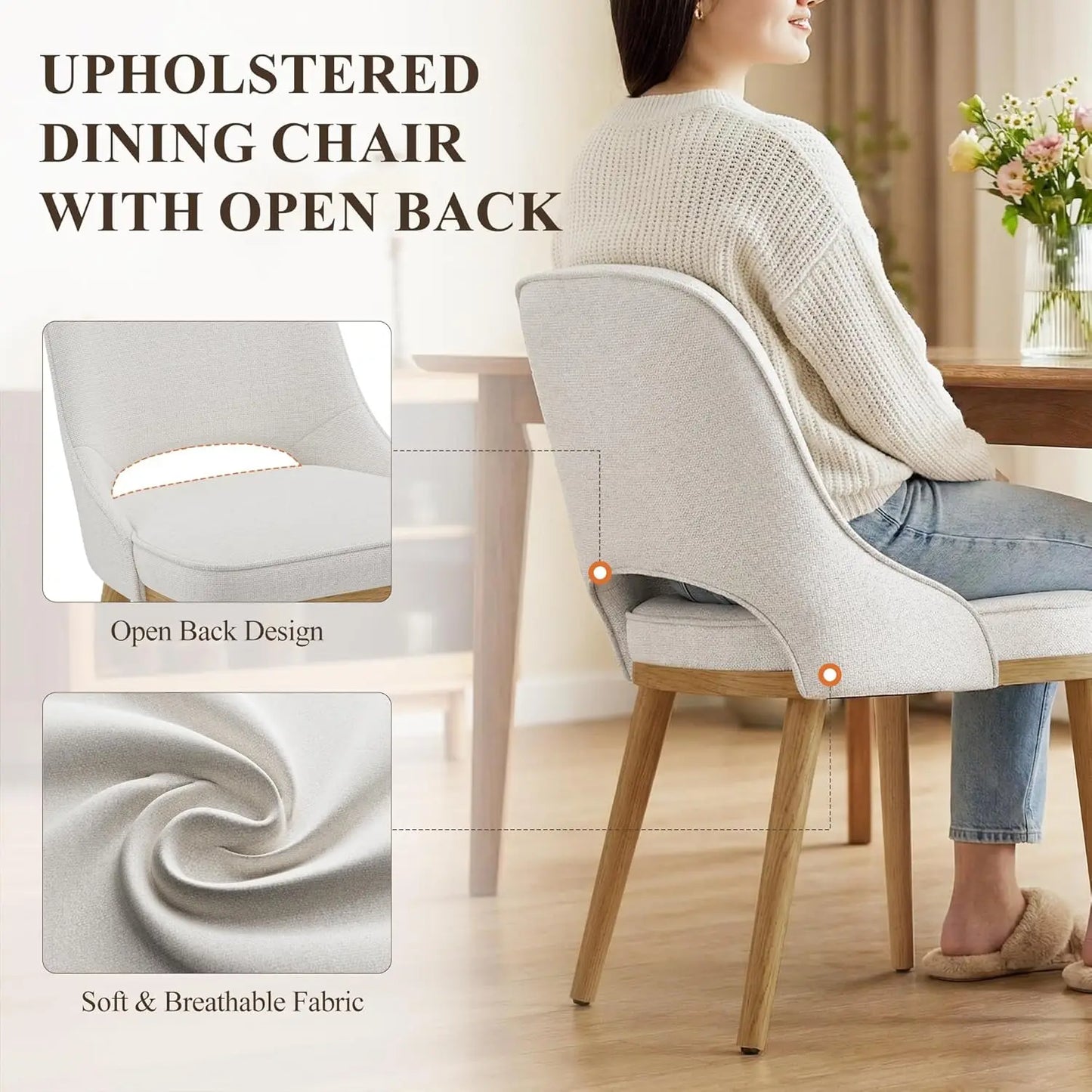 Modern Upholstered Dining Chairs With Open Back And Wood Legs