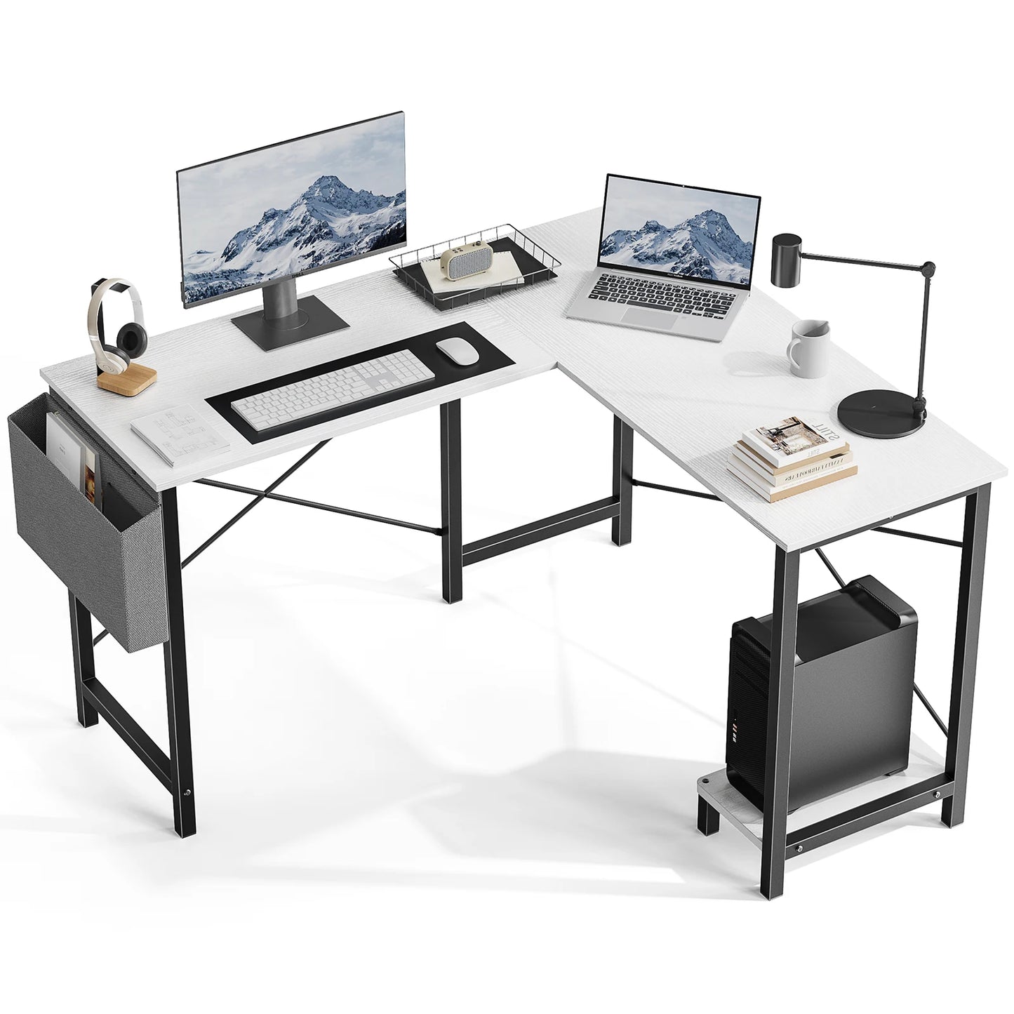 JHK L Shaped Gaming Desk With CPU Storage Shelf And Side Bag