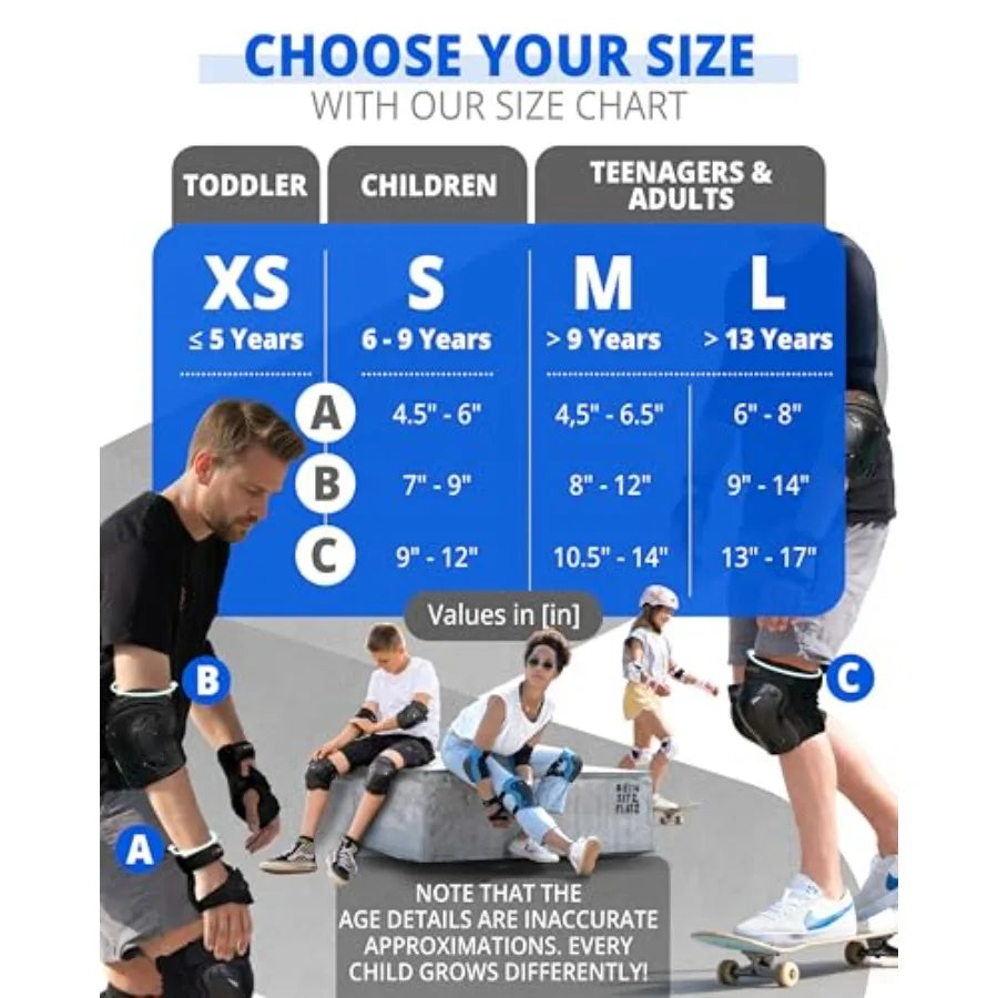 Knee And Elbow Pad Set For Skateboard And Roller Skating