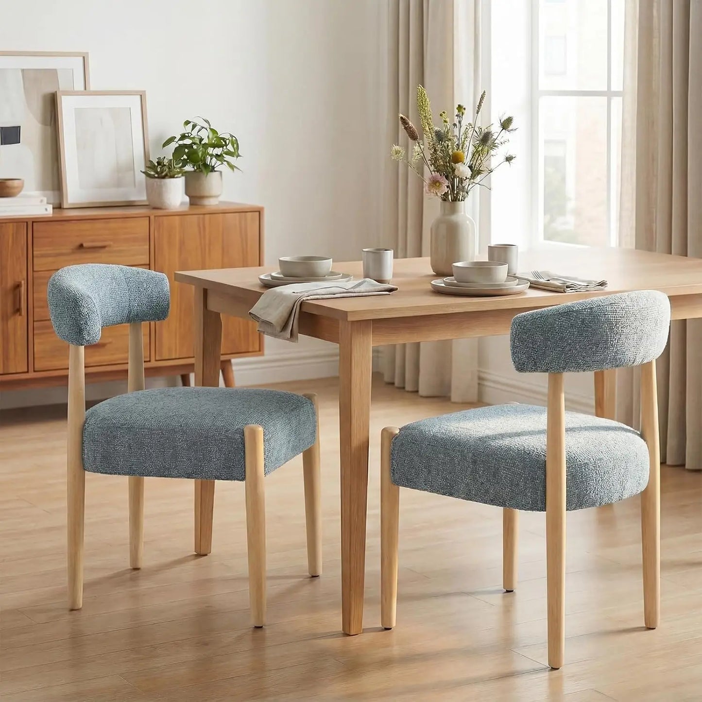 Wooden Dining Chairs Set of 2, Modern Upholstered Dining Room Chairs with Rubberwood Legs and Curved Backrest,, Customized