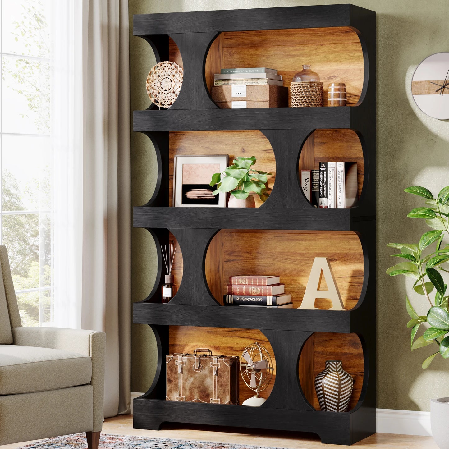 Tribesigns 71" Tall Bookcase, 4-Tier S-Shaped Bookshelf, Wood Decorative Storage Shelving, Modern Freestanding Display Shelves