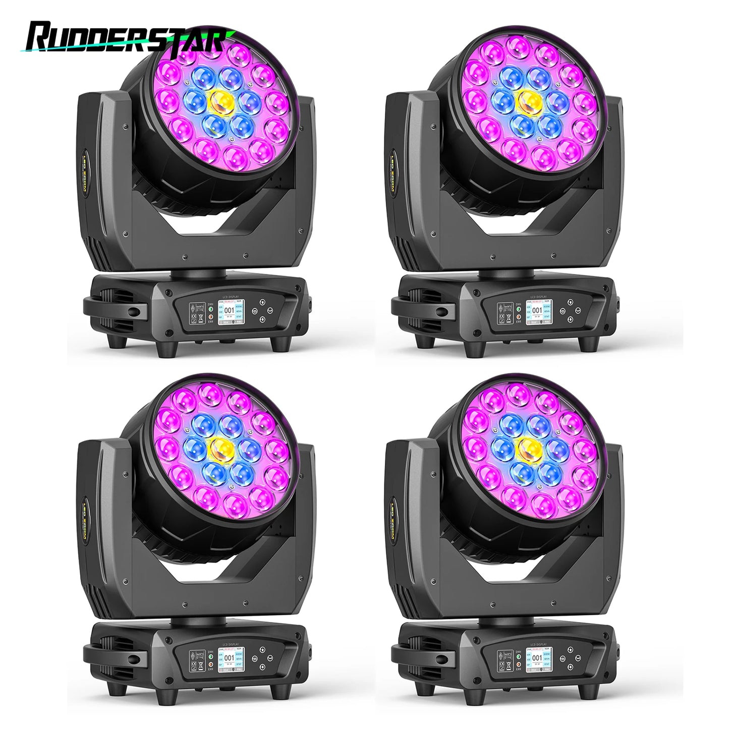 Rudderstar 4 Head RGBW Moving Head Stage Lights With Zoom Wash Effects