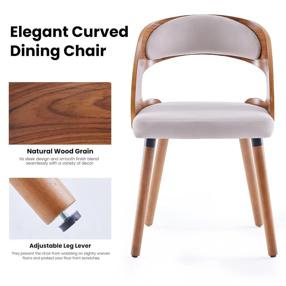 Wood Dining Chairs, Set of 4 Modern Upholstered Dining Chairs with Curved Backrest for Kitchen, Dining Room, Living, Customized
