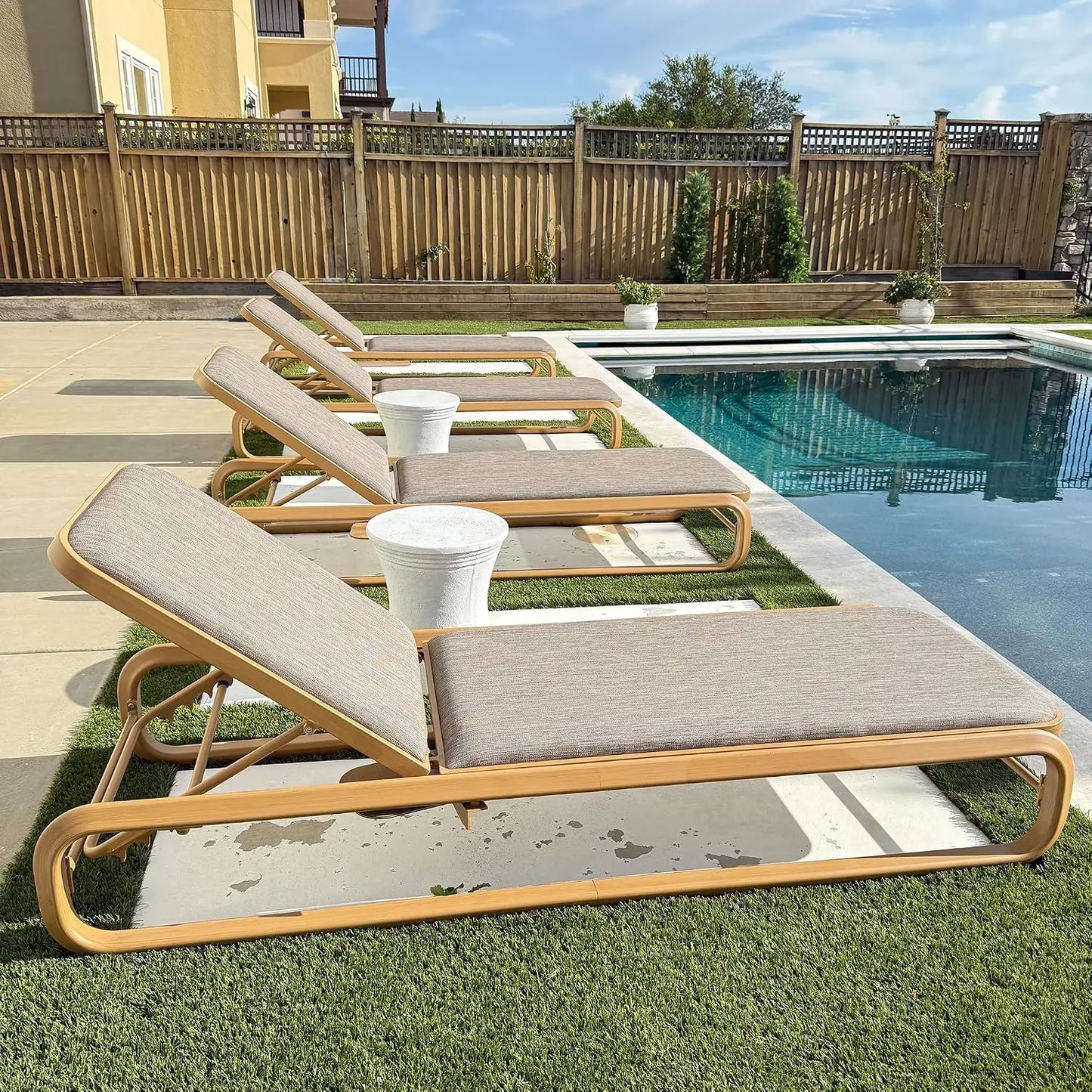 Outdoor Chaise Lounge Set of 2 Modern Aluminum Patio Lounge Chair with Cushion Wicker Backrest All Weather for Deck, Customized