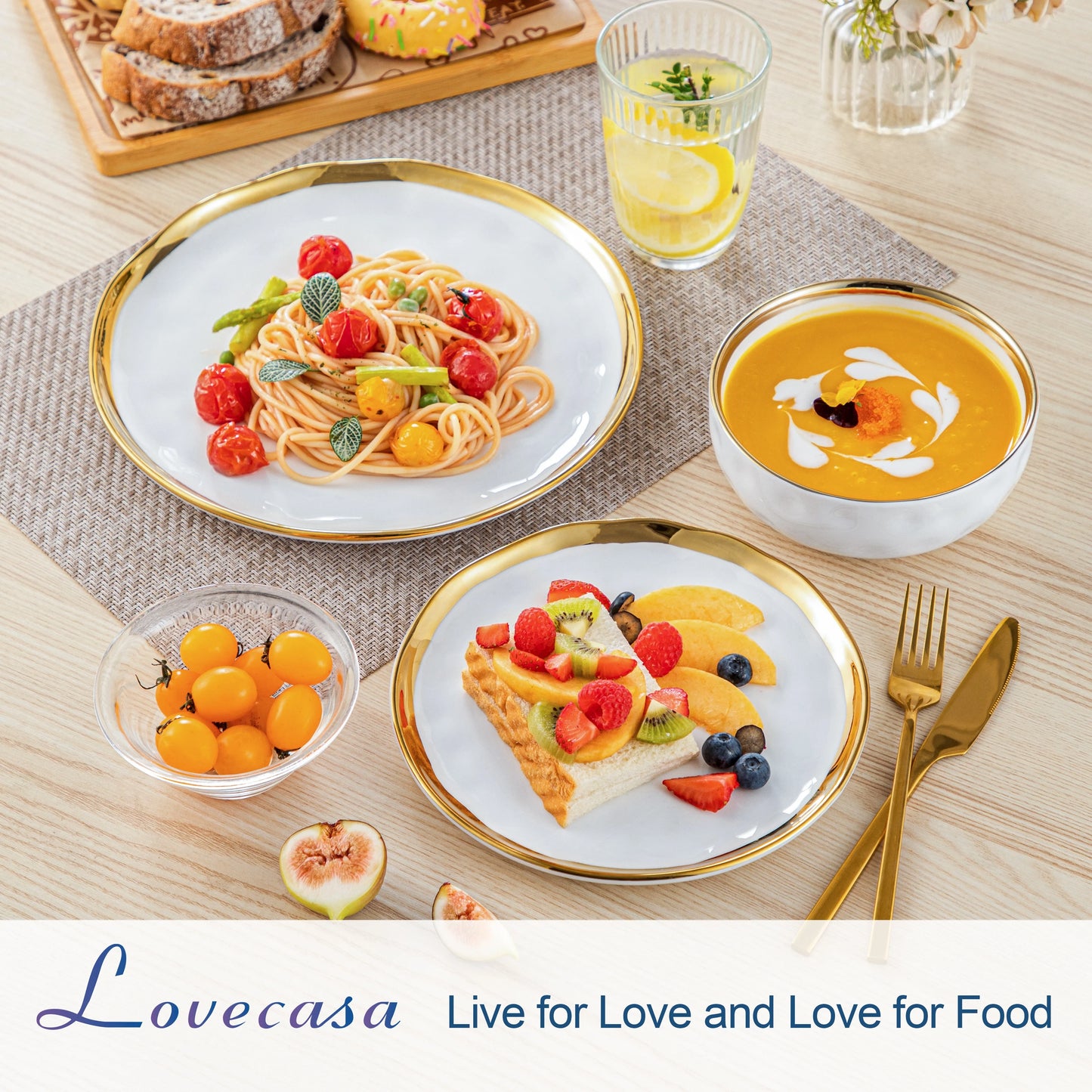 Malacasa Porcelain Dinnerware Set With Golden Rim Elegant Everyday Tableware