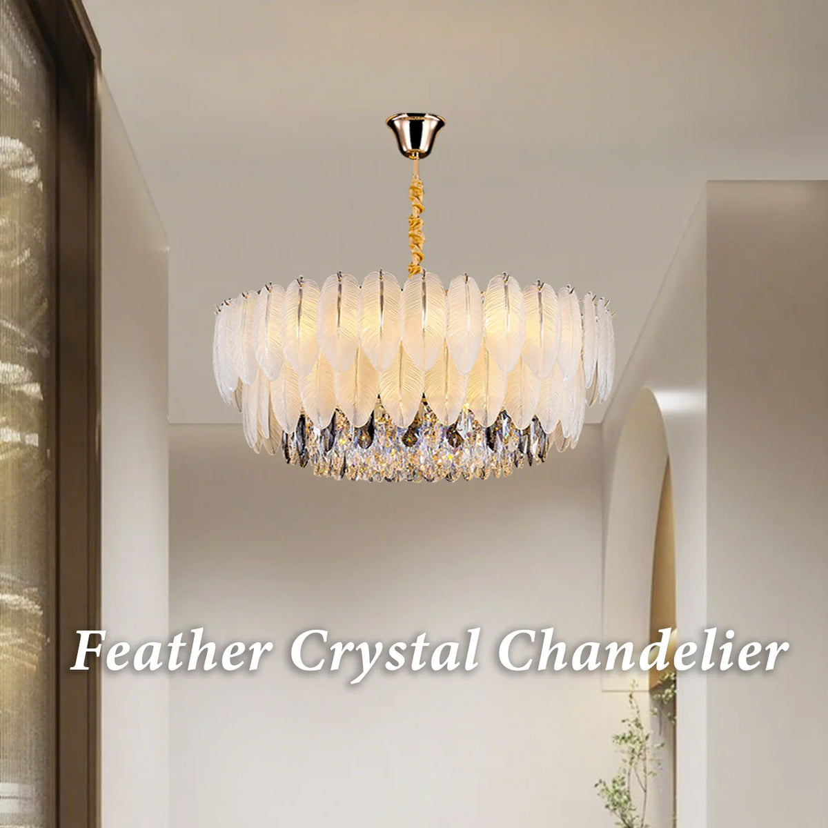 PIBAOGU Feather Crystal Chandelier With Dimmable Ambient Lighting