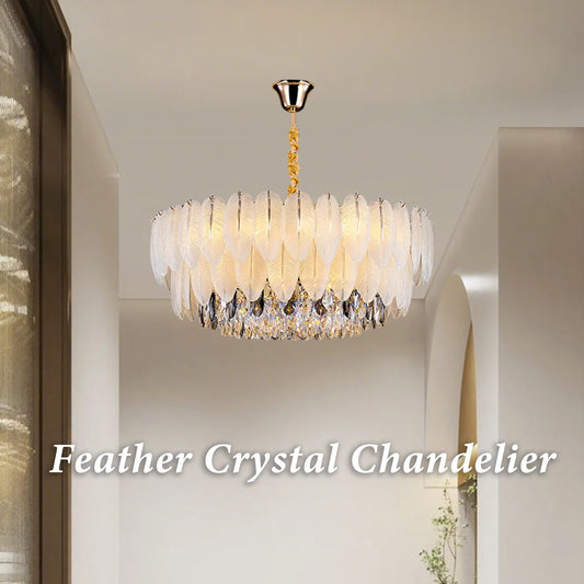 PIBAOGU Feather Crystal Chandelier With Dimmable Ambient Lighting