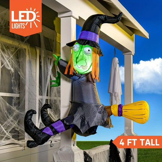 Halloween Inflatable Witch With Built In Led Lights For Yard Decor