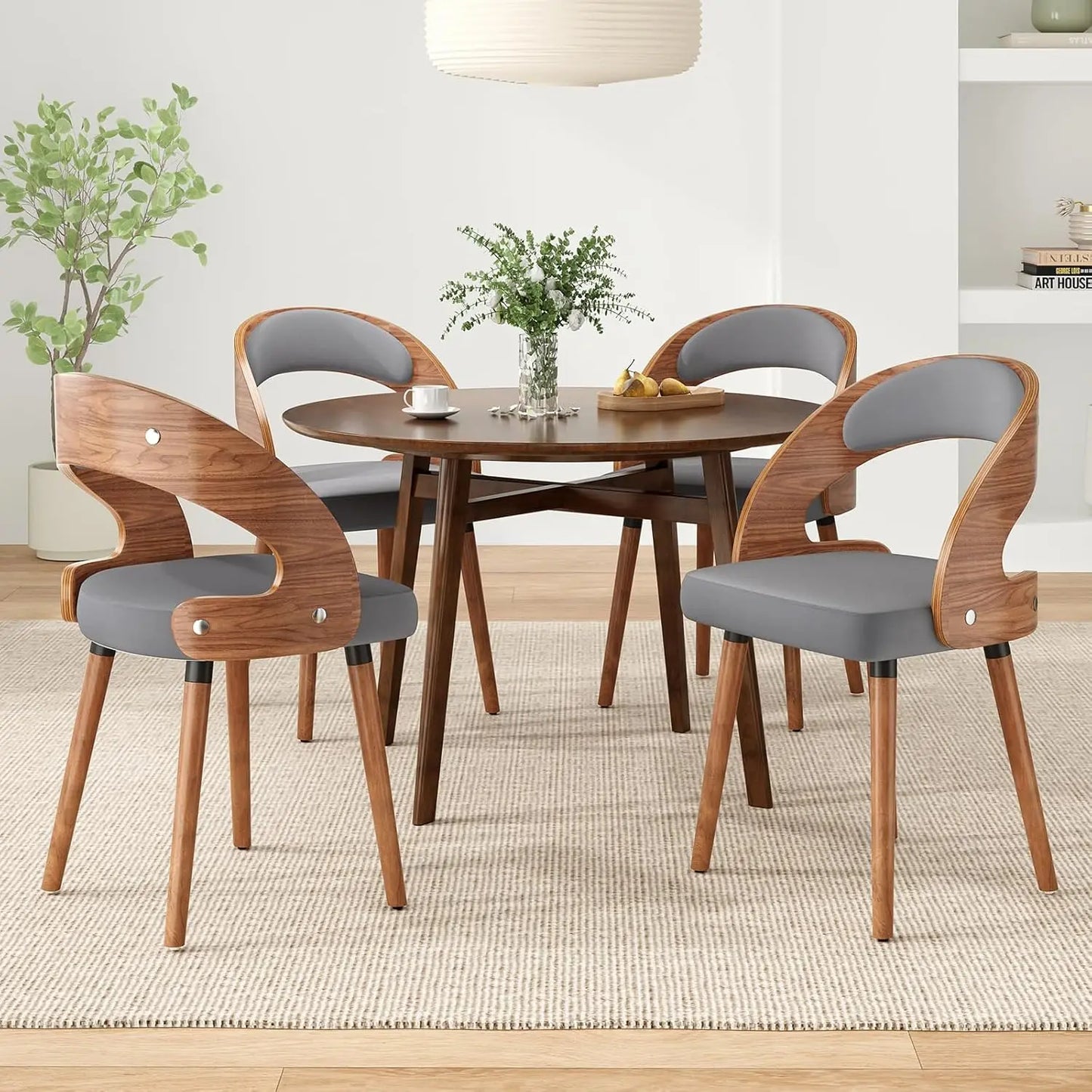 Wood Dining Chairs, Set of 4 Modern Upholstered Dining Chairs with Curved Backrest for Kitchen, Dining Room, Living, Customized