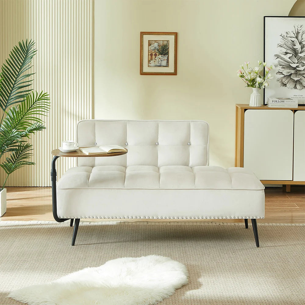 Modern Velvet Sofa With Rotating Side Table For Small Spaces