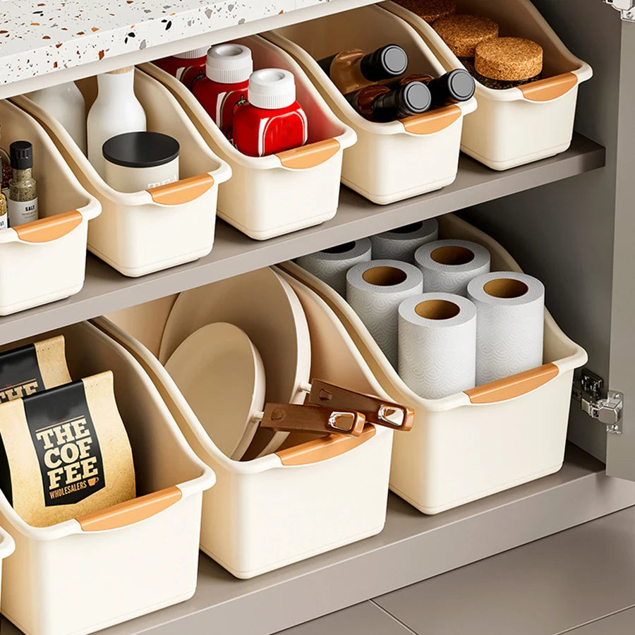 Plastic Under Sink Organizer with Wheels, Bottle Organization Bins Kitchen Cabinet Organizers Plastic Organizer Basket for Under