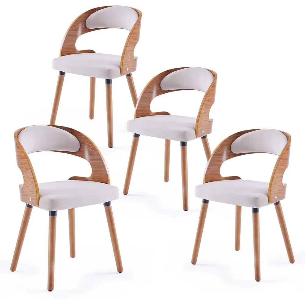 Wood Dining Chairs, Set of 4 Modern Upholstered Dining Chairs with Curved Backrest for Kitchen, Dining Room, Living, Customized