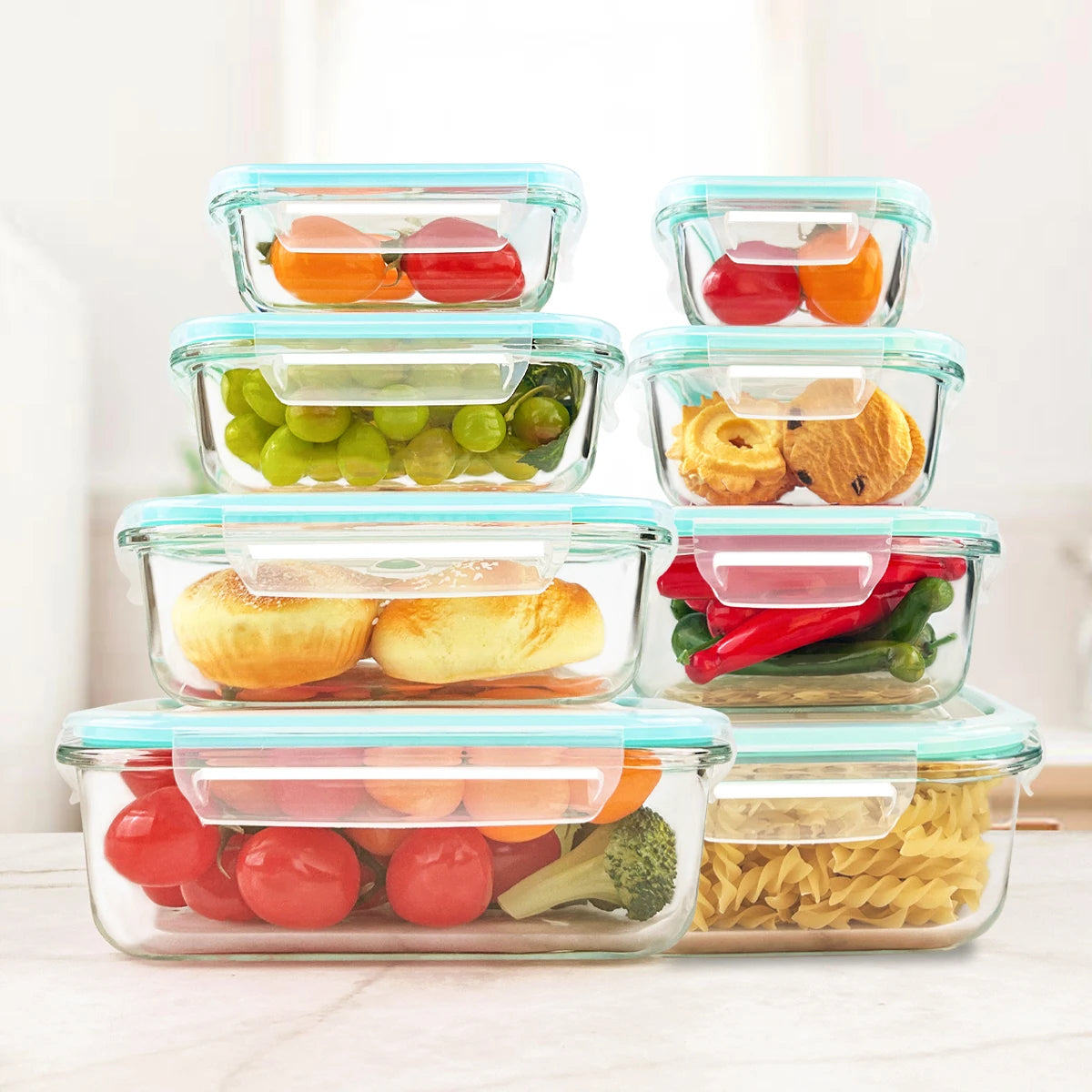 Glass Food Storage Containers 8 Piece Set Leakproof Airtight Microwave Safe
