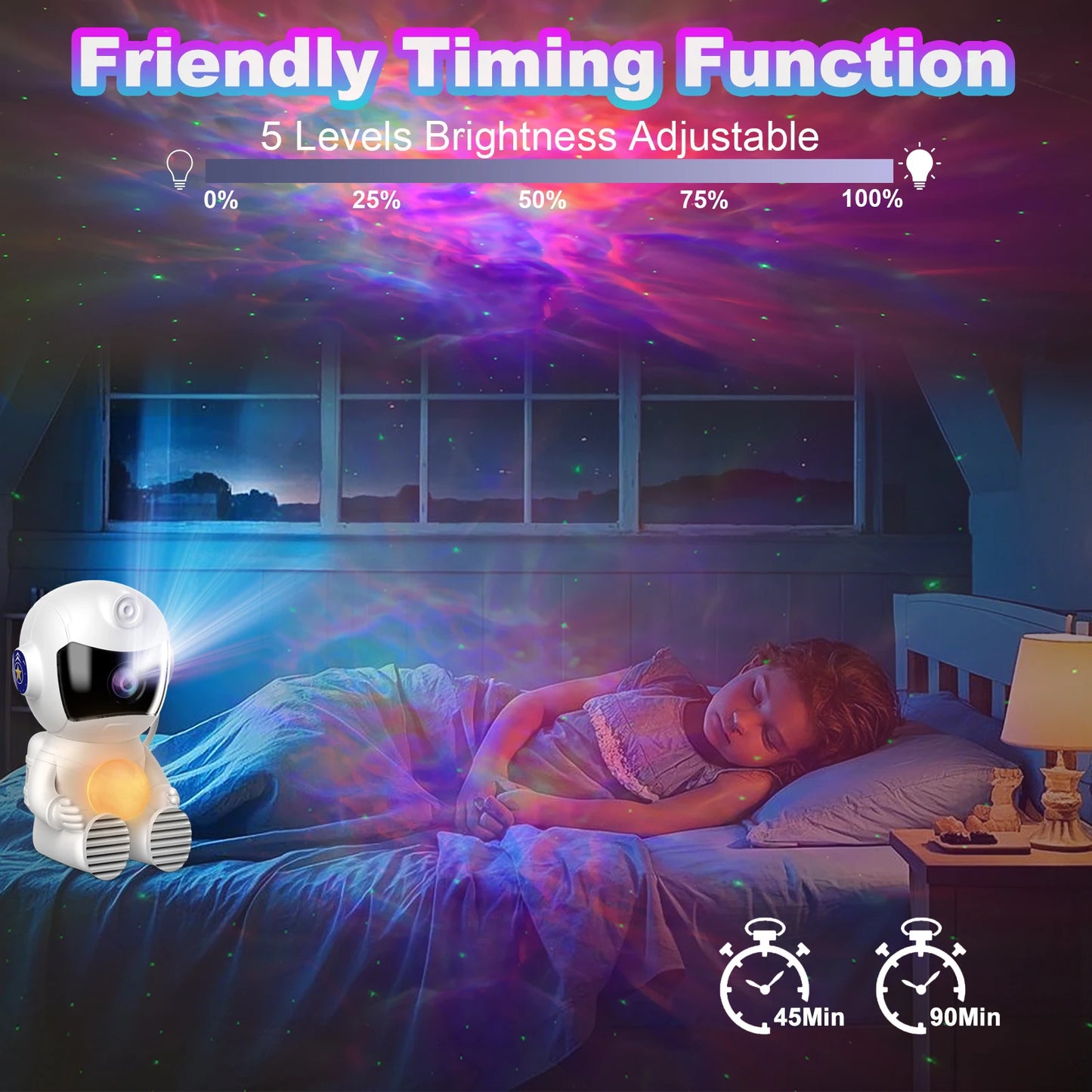New Captain Astronaut Galaxy Projector Night Light Sleep Moon Lamp for Bedroom with Timer