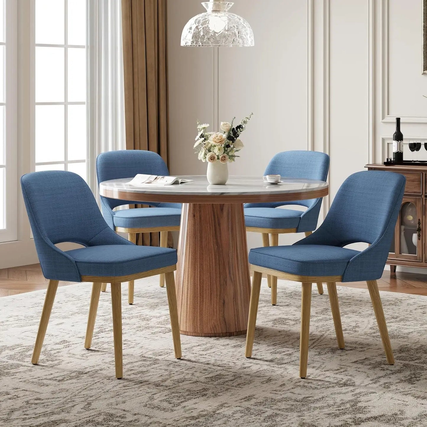 Modern Upholstered Dining Chairs Set of 4 With Open Back