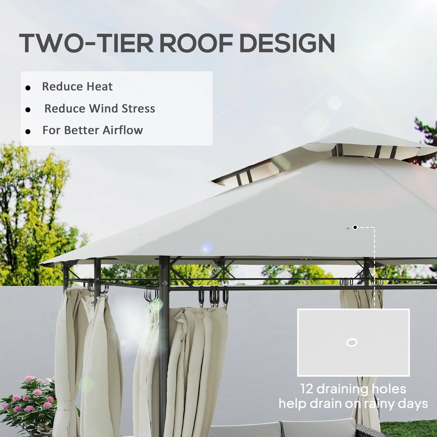 10 X 13 ft Double Roof Patio Gazebo with Curtains, Cream White