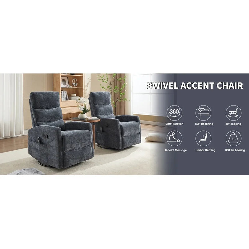 Fabric Recliner Chair With Rocker And Swivel For Living Room