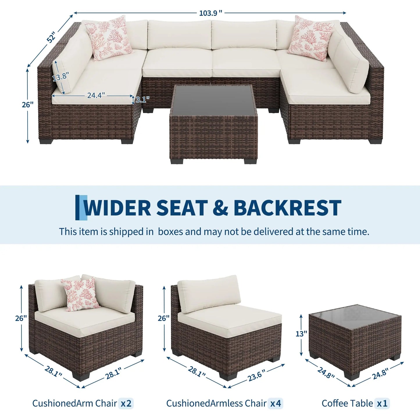 HobbyLane 7 Piece Outdoor PE Wicker Patio Sectional Sofa Set With Storage Table