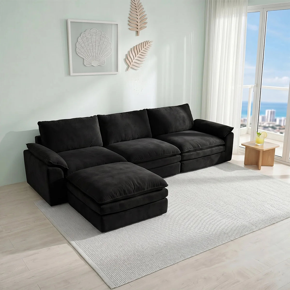 Summer Fresh Cream Style Modular Block Sofa, No Assembly Required, Deep Seat Cloud Sofa for Family Theater Room, Breathable Skin-friendly Fabric Chaise Lounge, Detachable Washable Lazy Cloud Couch for Large Living Room, Multi