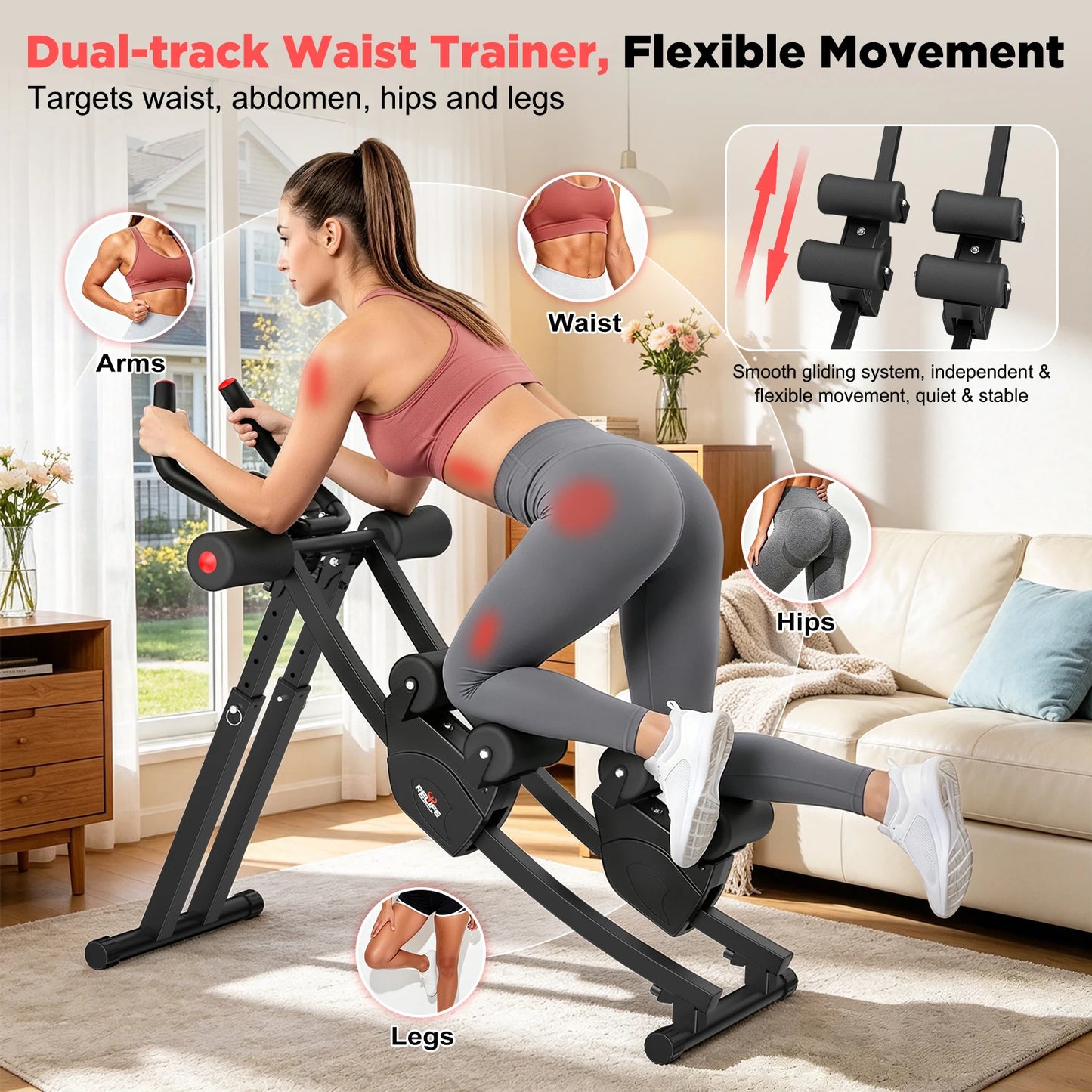 Dual Split-Track Ab Machine Core Trainer Home Fitness