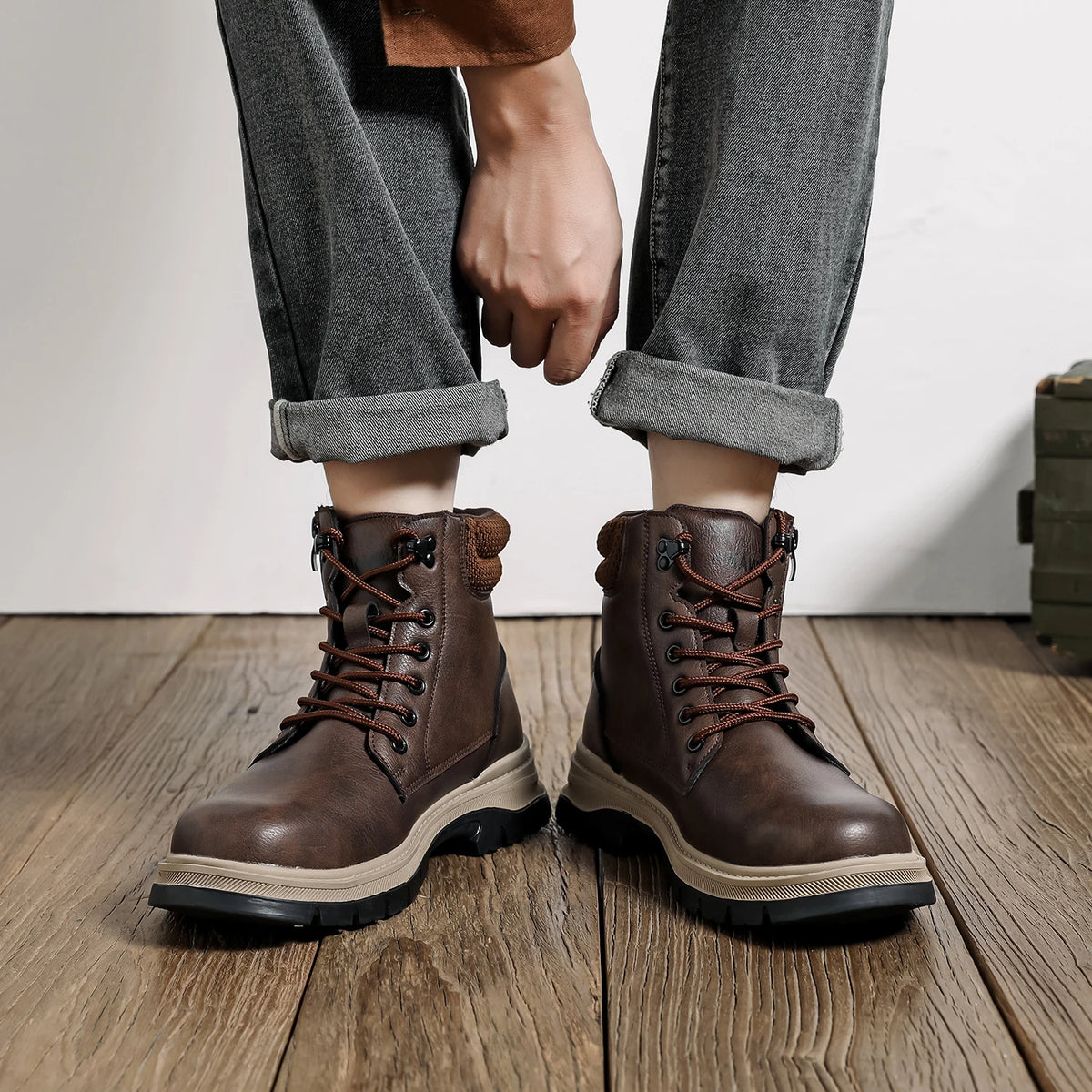 VEIGAR Men's Waterproof Leather Steel Toe Zipper Work Boots