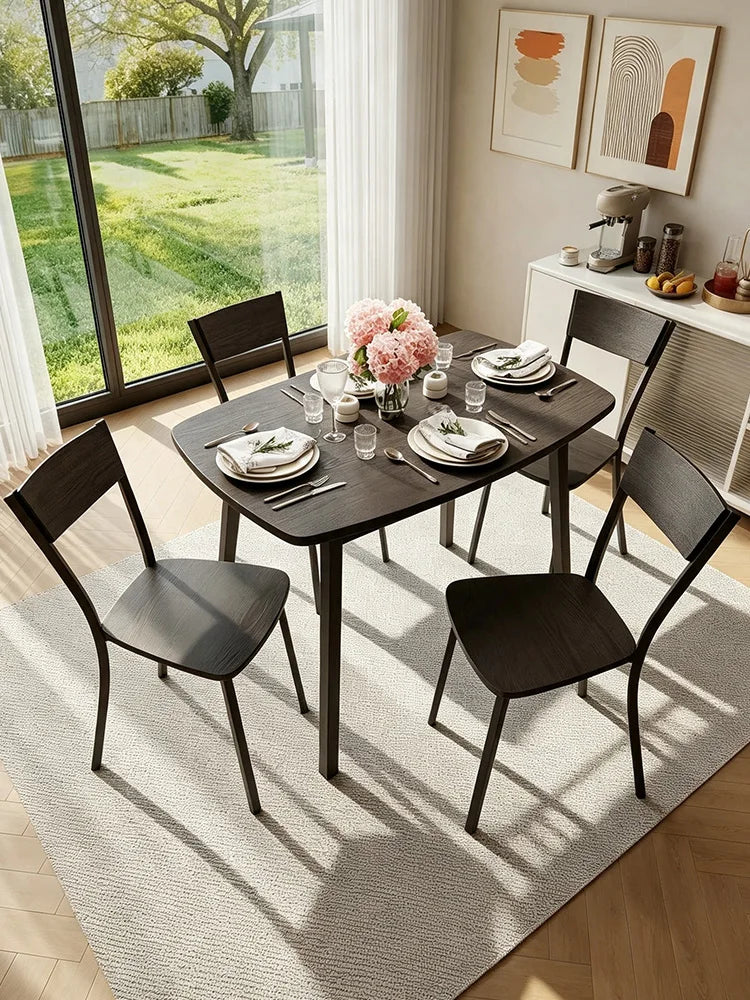 5 Piece Dining Table Set For 4, 43 Inch Kitchen Table And 4 Chairs With Storage Shelf, Space Saving Dining Set For Apartment