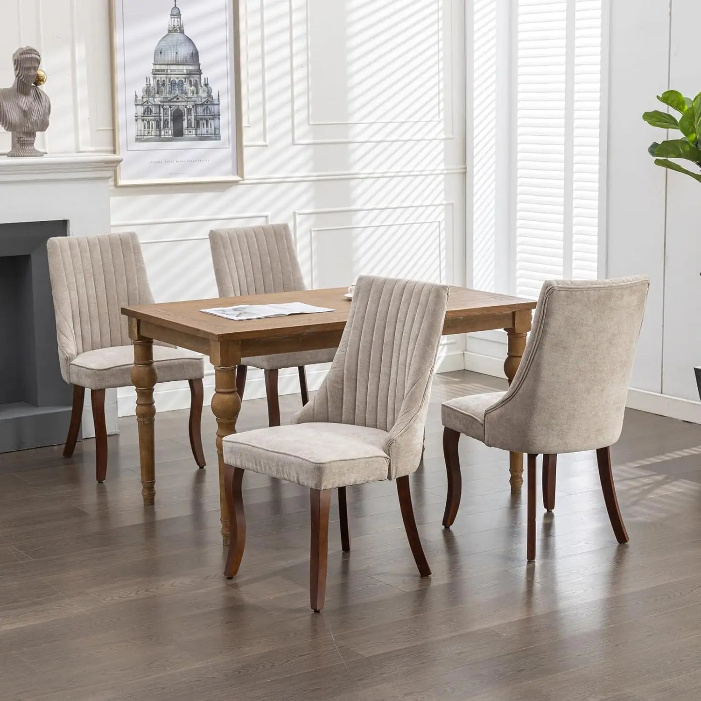 Velvet Upholstered Dining Chairs Set Of 6 With Wood Legs