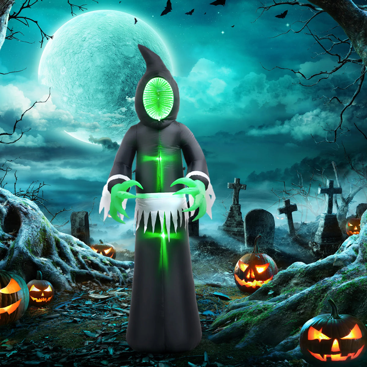 HOMCOM Inflatable Halloween Ghost Decoration With LED Outdoor Yard Display
