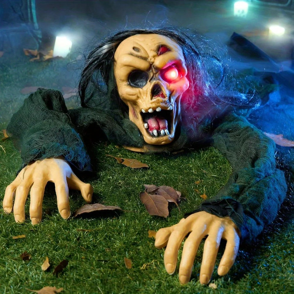 Halloween Outdoor Decoration Zombie Groundbreaker, Outside Halloween Graveyard Decor, Zombie Prop with Creepy Sound and Glowing Eyes, Scary Groundbreaker Decorations for Lawn Yard, Photobooth Props