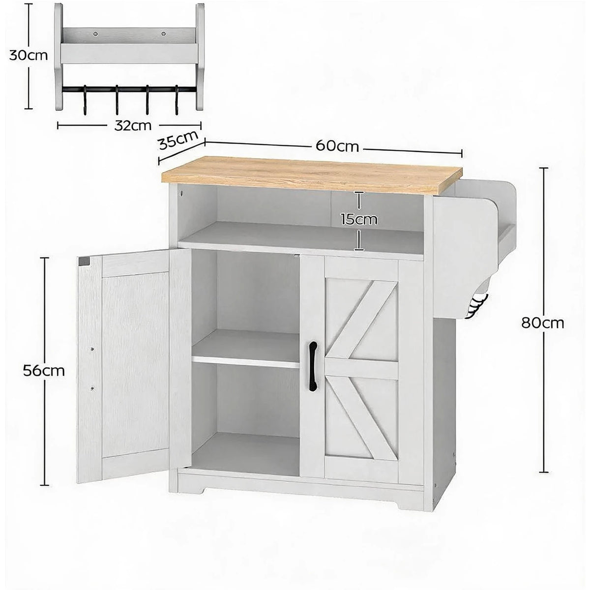 HiMISS Farmhouse Coffee Bar Cabinet With Mug Shelf And Hooks