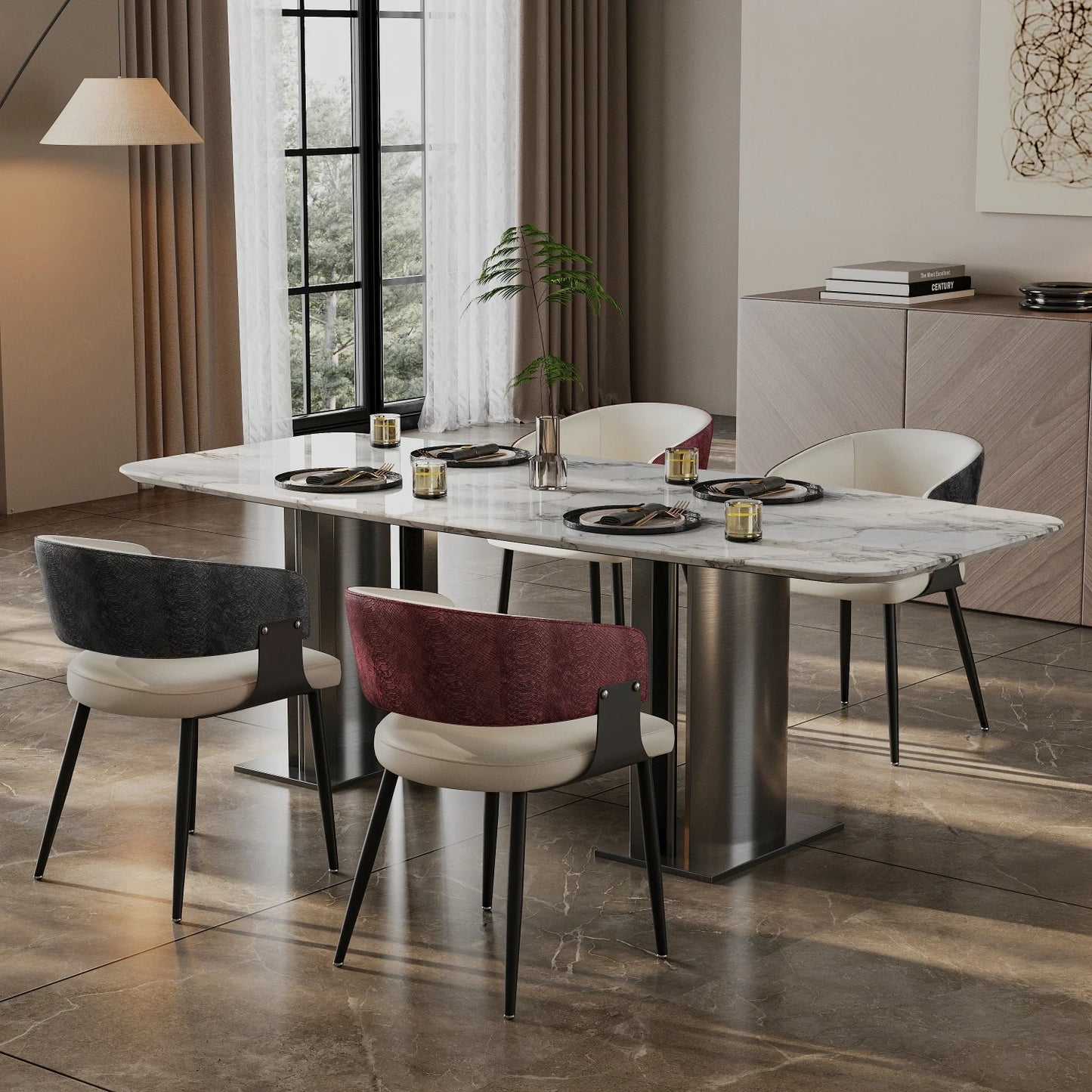 Comfort Upholstered Dining Chairs, Modern Metal Frame, Wide Seat