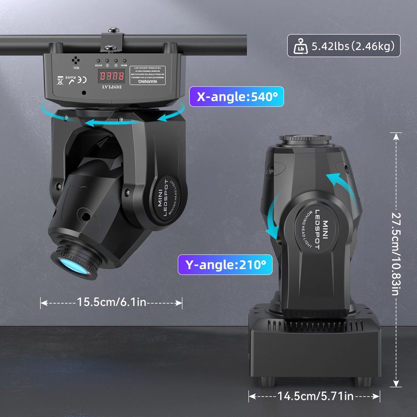 U'King 120W LED Moving Head Light Mini Spot Gobos Stage Light Remote Control DMX512 Patterns Beam Effect Light for DJ Wedding