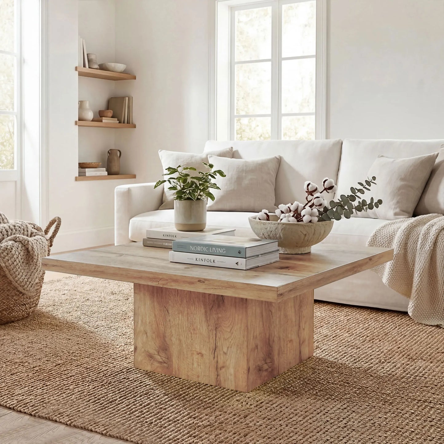 HOMCOM Living Room Table Coffee Table 31.5" x 31.5" Light Brown Wood Grain