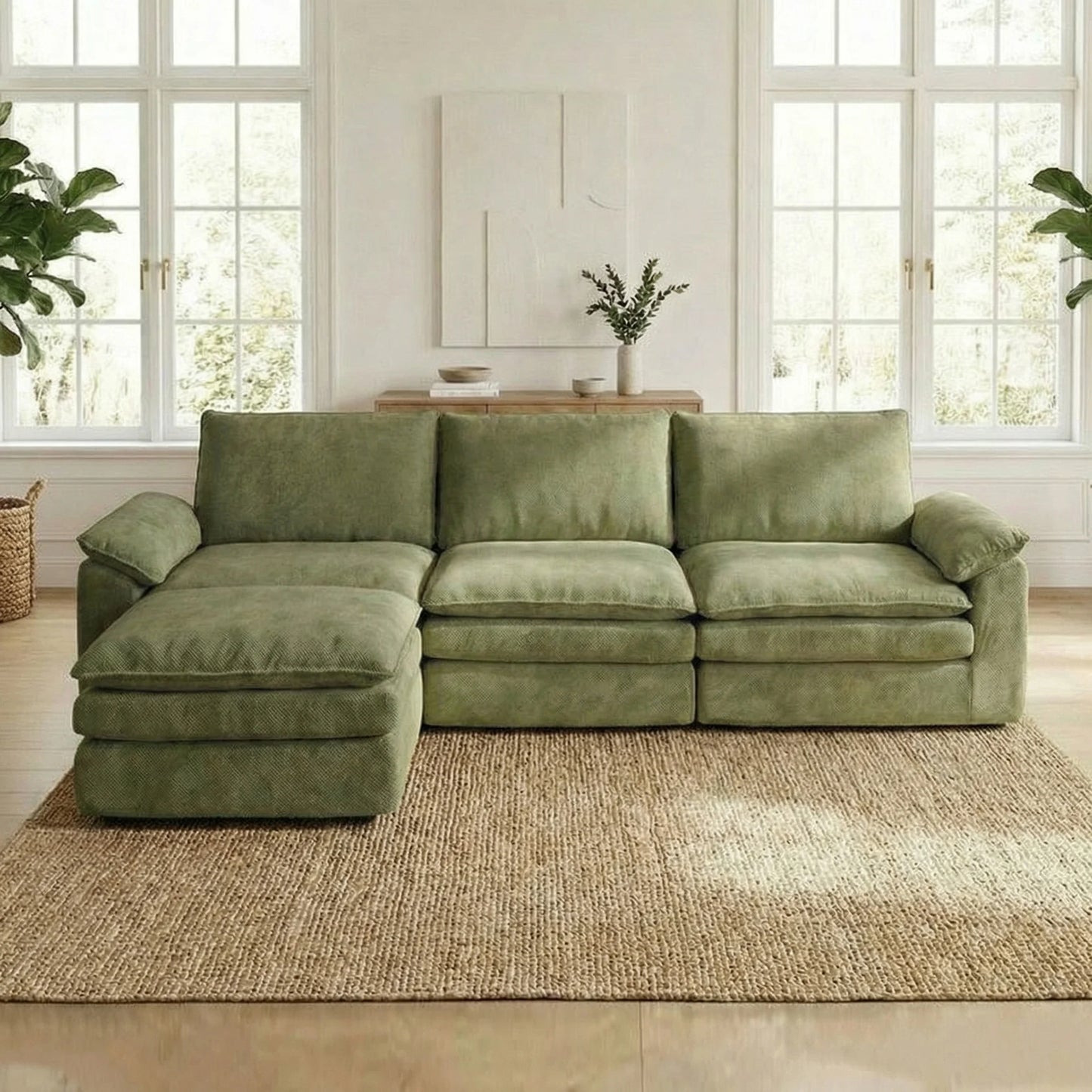 118 Inches L-Shaped Chenille Cloud Lazy Sofa, Black Oversized Deep Seat Modular Sectional Couch with Chaise Lounge, Ultra Soft Cat Scratch Resistant Chenille Fabric, No Assembly Low Maintenance Extra Comfort Large Sofa, Unive