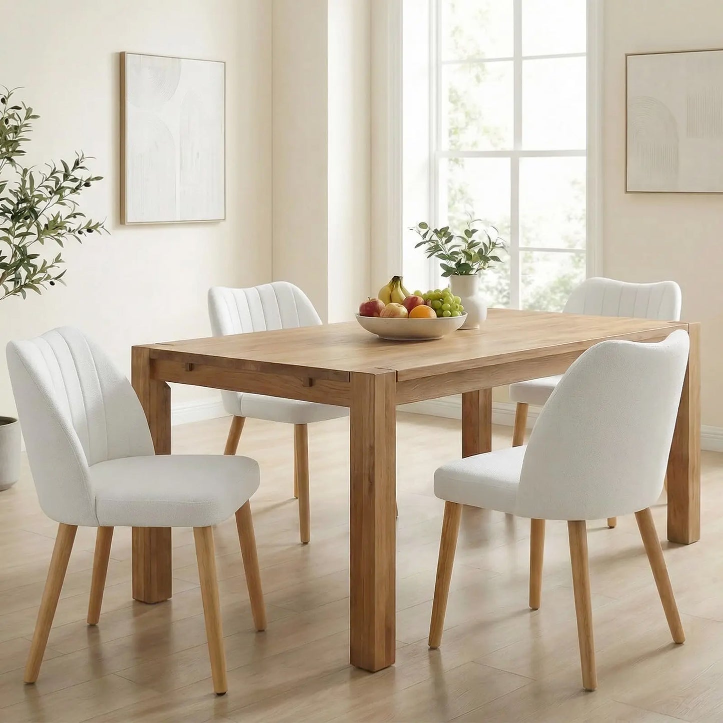 Set Of 2 Mid Century Modern Upholstered Dining Chairs, Fabric Kitchen Chairs With Curved Back And Wood Legs For Dining Room Living Room