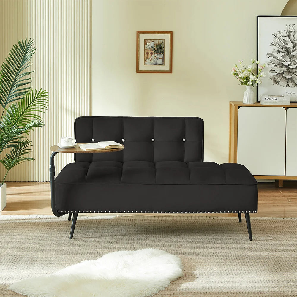 Modern Velvet Sofa With Rotating Side Table For Small Spaces