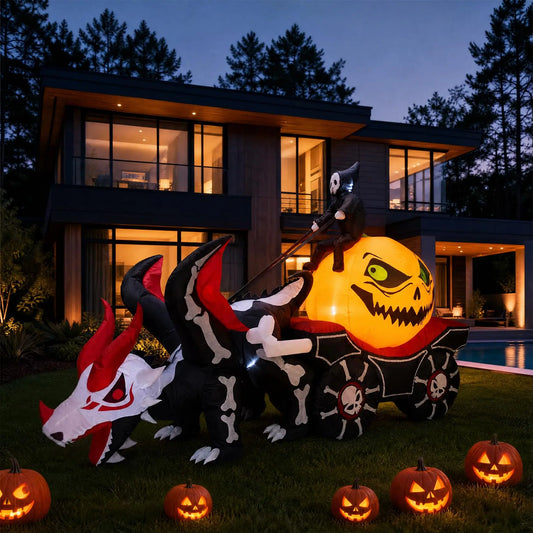 HiMISS Halloween Grim Reaper Dragon Carriage Inflatable With LED Lights
