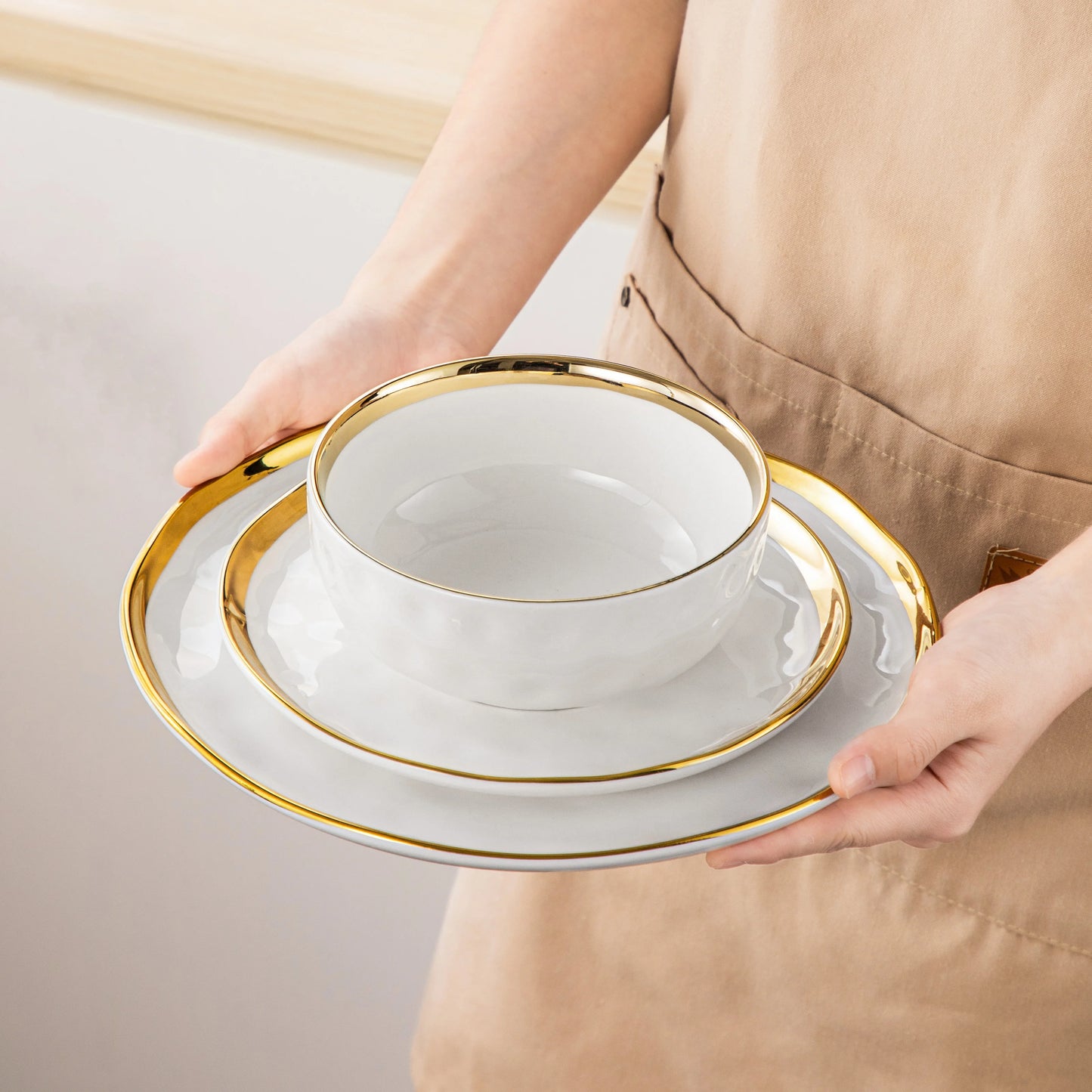 Malacasa Porcelain Dinnerware Set With Golden Rim Elegant Everyday Tableware