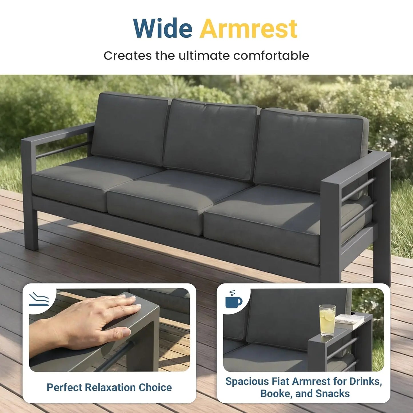 Aluminum Outdoor Patio Furniture Set, Oversized Patio Conversation Sets with Deep Seating and Wide Armrest, Outdoor, Customized