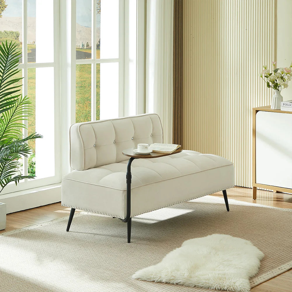 Modern Velvet Sofa With Rotating Side Table For Small Spaces