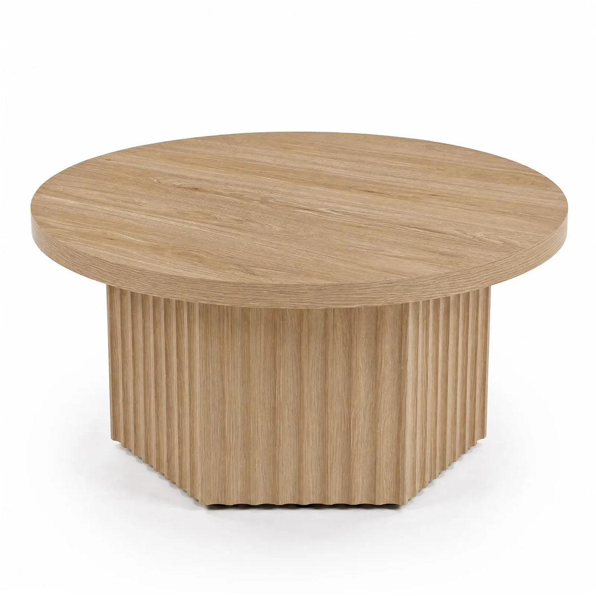 HiMISS Modern Fluted Drum Pedestal Coffee Table for Living Room