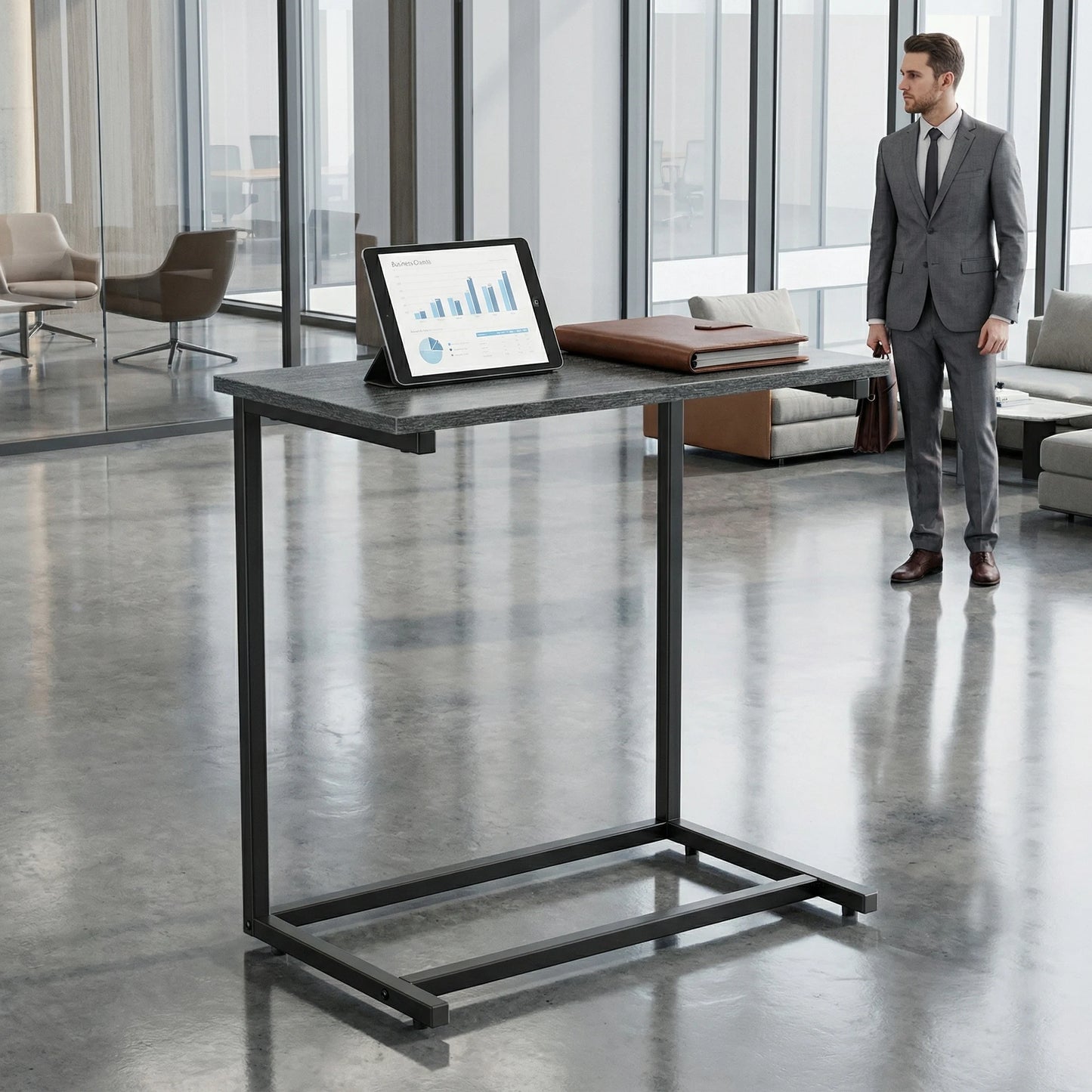 C Shaped End Table 27 Inches High, Side Table for Couch Slide Under, C Table Sofa Side End Table for Living Room