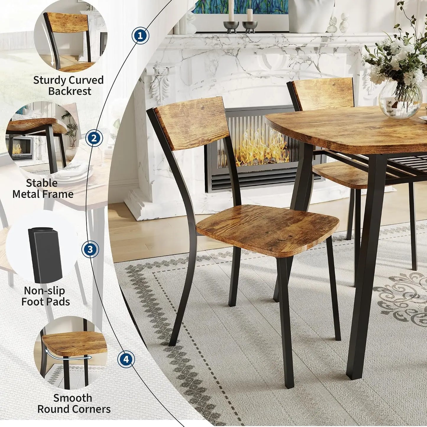 5 Piece Dining Table Set For 4, 43 Inch Kitchen Table And 4 Chairs With Storage Shelf, Space Saving Dining Set For Apartment