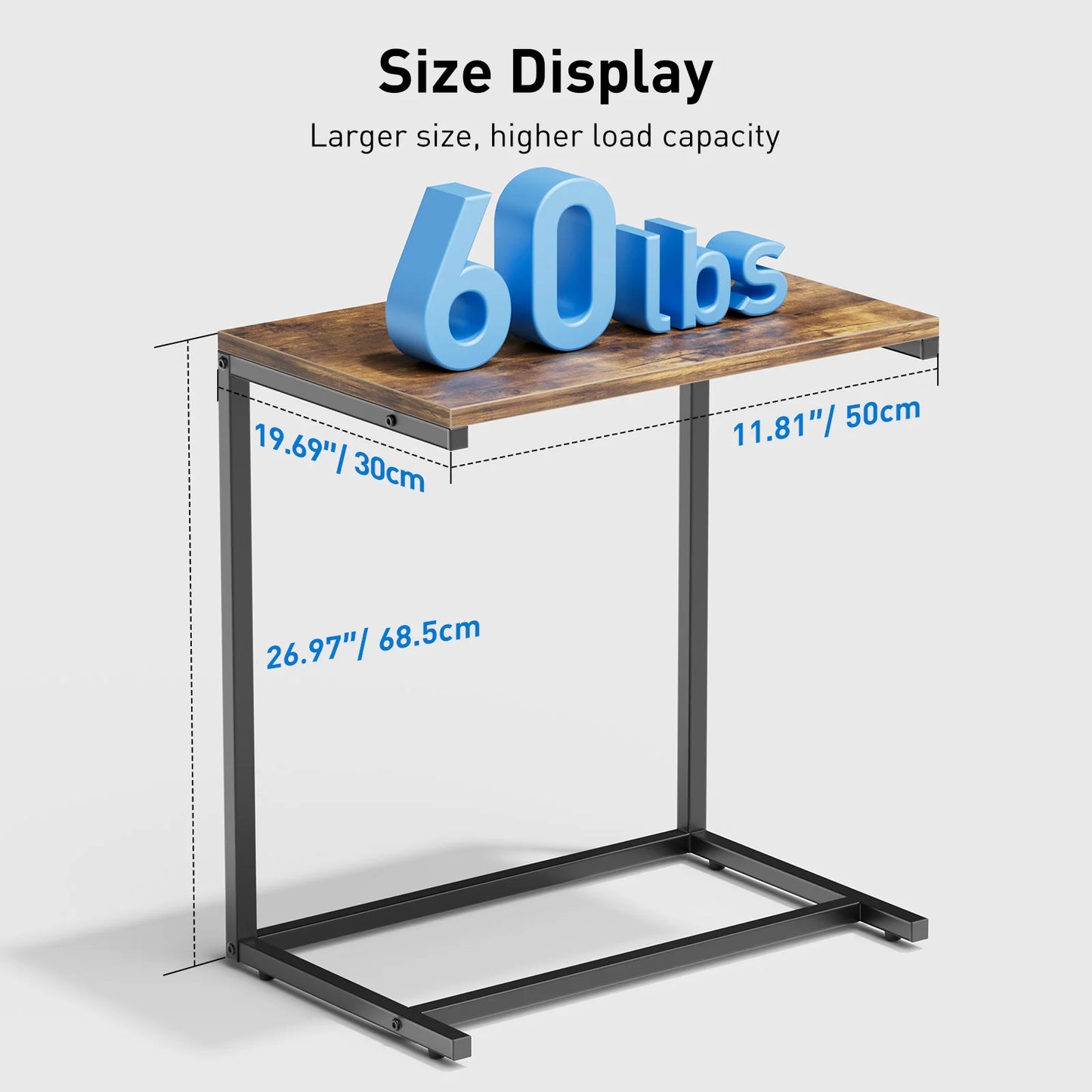 C Shaped End Table 27 Inches High, Side Table for Couch Slide Under, C Table Sofa Side End Table for Living Room