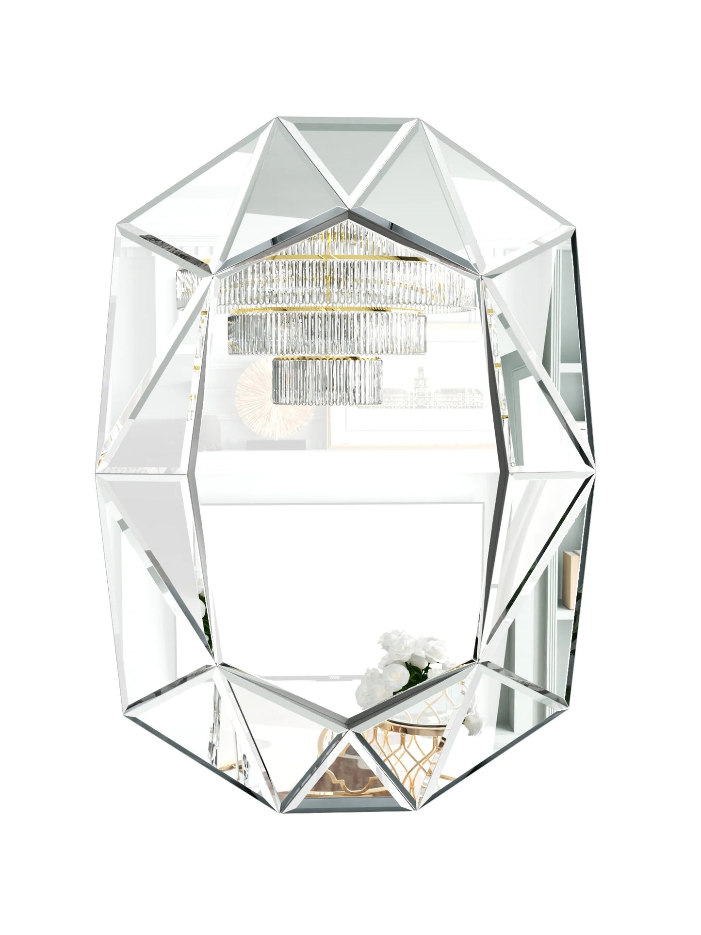 Wisfor Irregular Silver Glass Wall Mirror With Beveled Diamond Edge