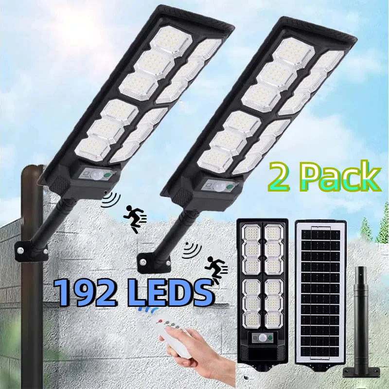 Two Pack Solar Street Lights Outdoor Waterproof 192LED Motion Sensor