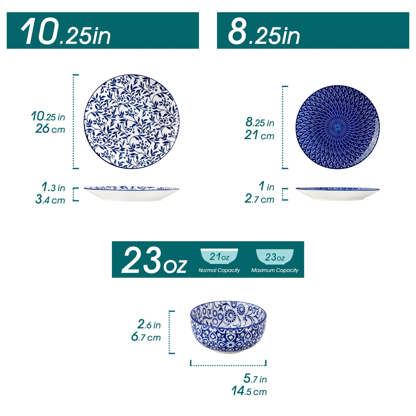 MALACASA Porcelain Dinnerware Set Dinner Plates Dessert Plates Bowls
