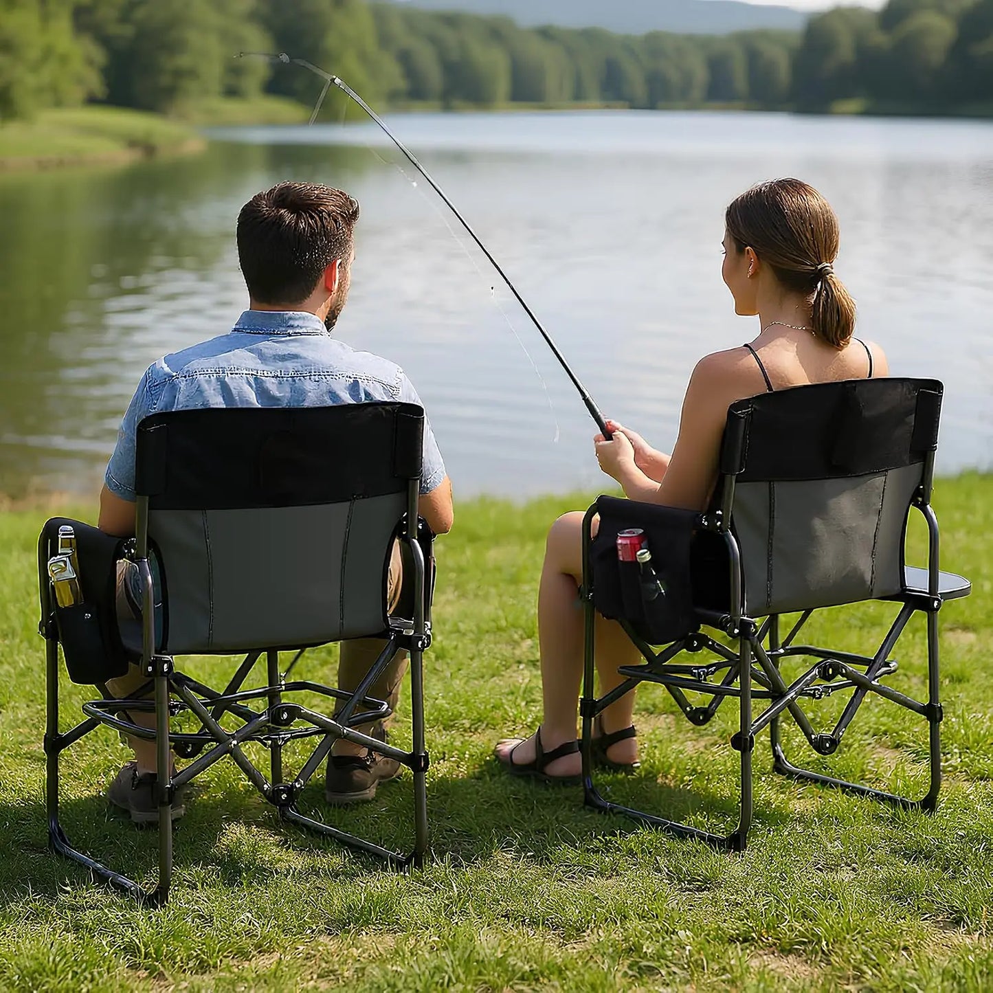 Oversized Camping Directors Chair Folding Lawn Chair For Adults Heavy Duty 330LBS With Side Table Cup Holder Portable Outdoor