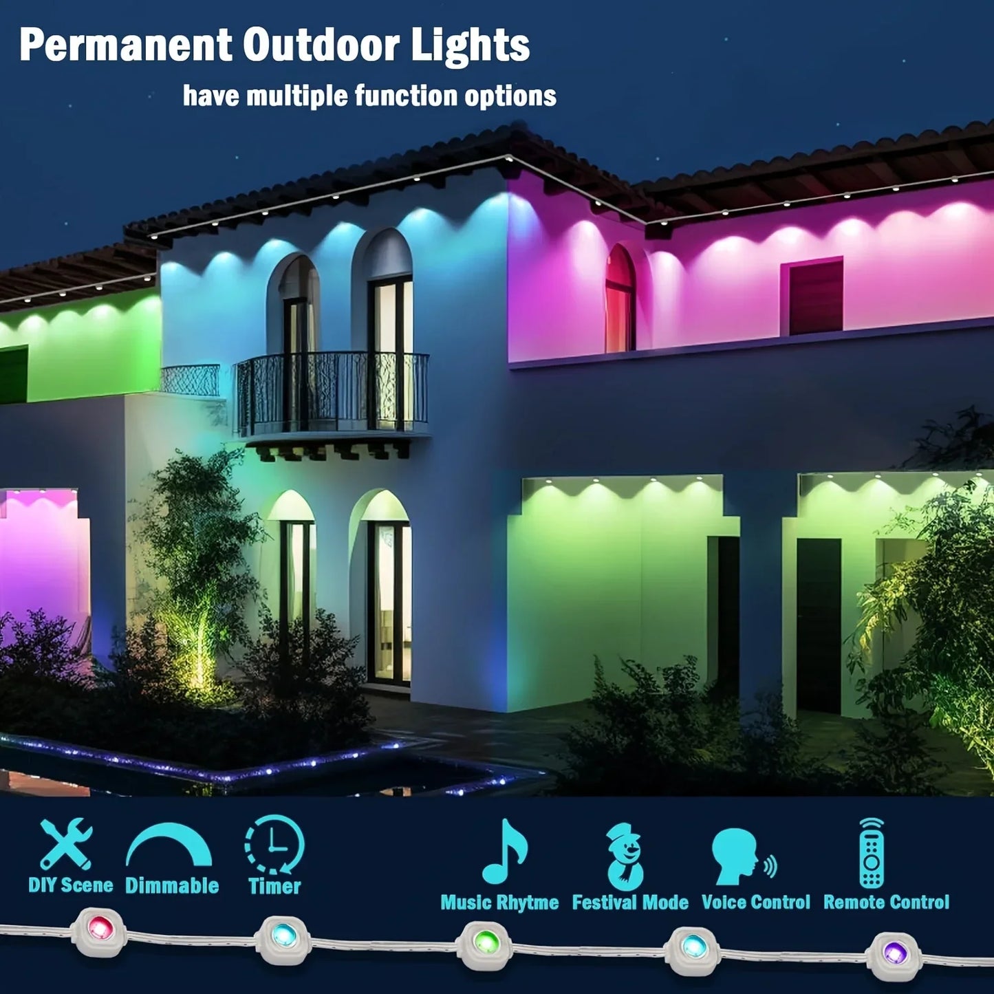 MIMIRGB Outdoor LED Eaves Lights With App Control and Scenes