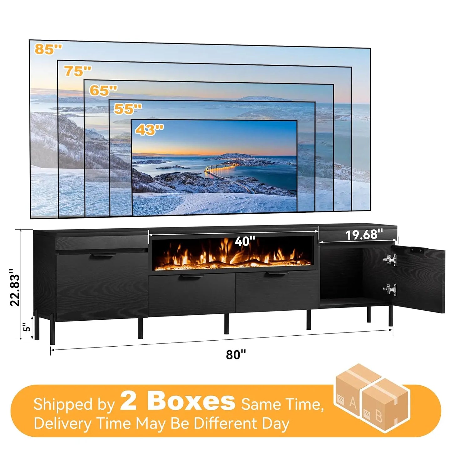 Electric Fireplace TV Stand With No Heat Insert Modern Media Console